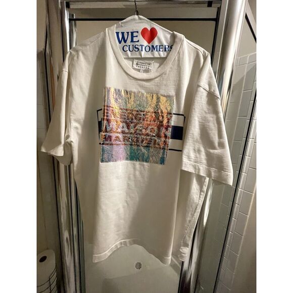 Maison Martin Margiela Shirt - White Metallic Blue  - L - Y2k Bohemian - Picture 1 of 6
